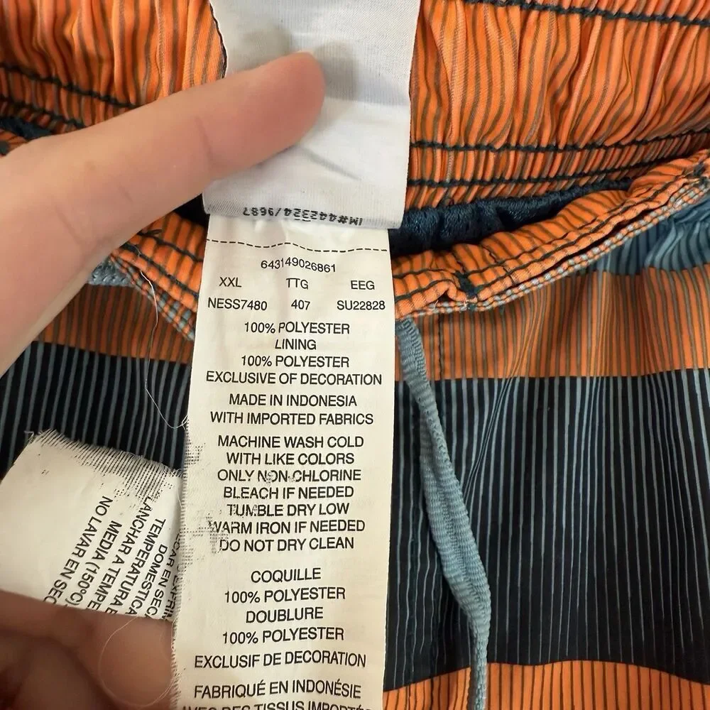 Nike Swim Trunks Men's XXL Orange Blue Striped Drawstring Lined Pockets Elastic